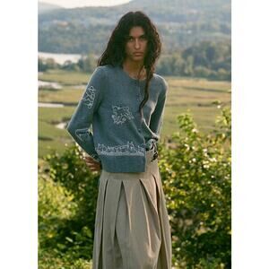 Sea New York Edin Embroidered Merino Wool Cardigan Gray NWT Medium